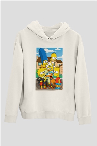 Simpsons Beyaz Unisex Kapşonlu Sweatshirt