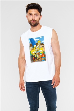 Simpsons Beyaz Unisex Kolsuz Tişört