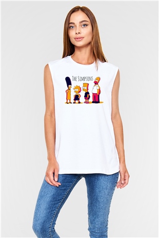 Simpsons Beyaz Unisex Kolsuz Tişört