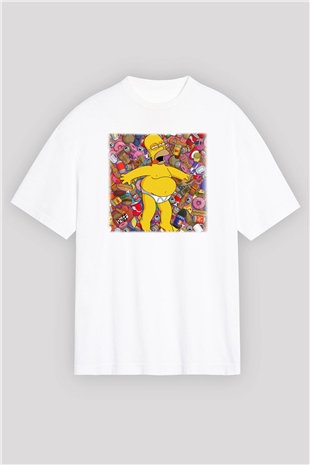 Simpsons Beyaz Unisex Oversize Tişört T-Shirt