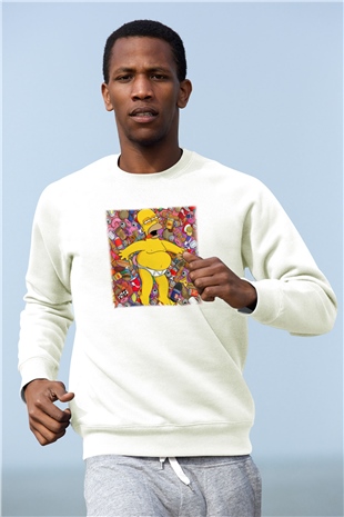 Simpsons Beyaz Unisex Sweatshirt