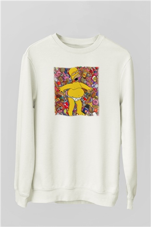 Simpsons Beyaz Unisex Sweatshirt