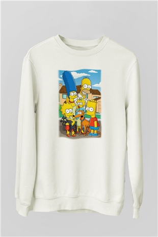 Simpsons Beyaz Unisex Sweatshirt