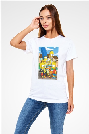 Simpsons Beyaz Unisex Tişört T-Shirt