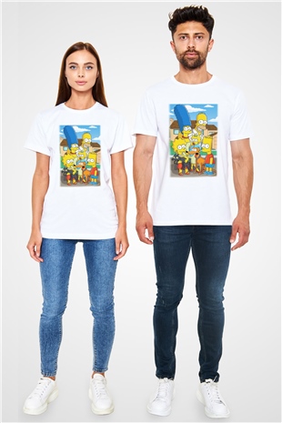 Simpsons Beyaz Unisex Tişört T-Shirt