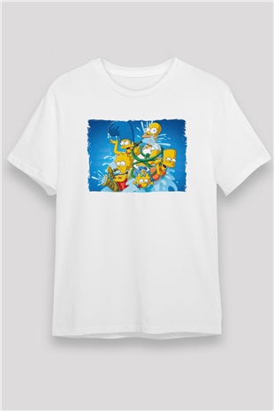 Simpsons Beyaz Unisex Tişört T-Shirt