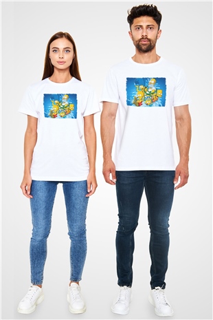 Simpsons Beyaz Unisex Tişört T-Shirt