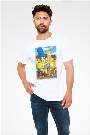 Simpsons Beyaz Unisex Tişört T-Shirt