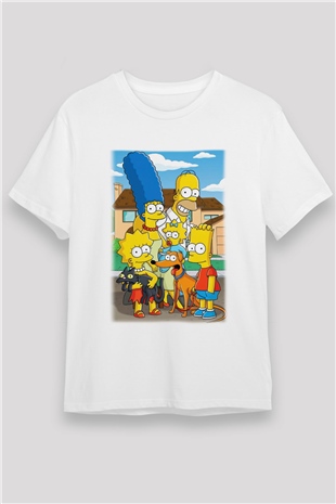Simpsons Beyaz Unisex Tişört T-Shirt
