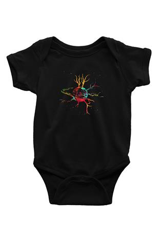 Sinir Hücresi Renkli Baskılı Unisex  Siyah Bebek Body - Zıbın