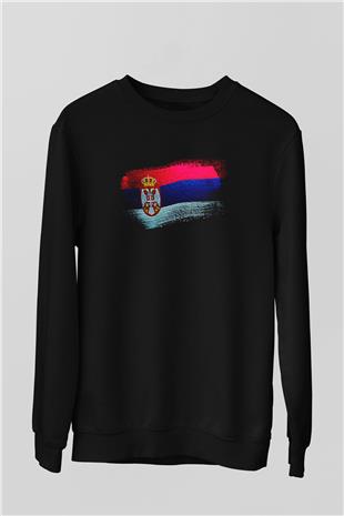 Sırbistan - Serbia Bayrağı Baskılı Unisex Siyah Sweatshirt