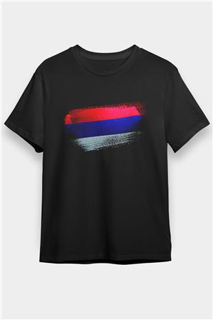 Sırp Cumhuriyeti - Republika Srpska Bayrağı Baskılı Unisex Siyah Tişört