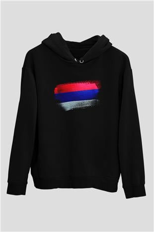 Sırp Cumhuriyeti - Republika Srpska Bayrağı Baskılı Unisex Siyah Kapüşonlu Sweatshirt