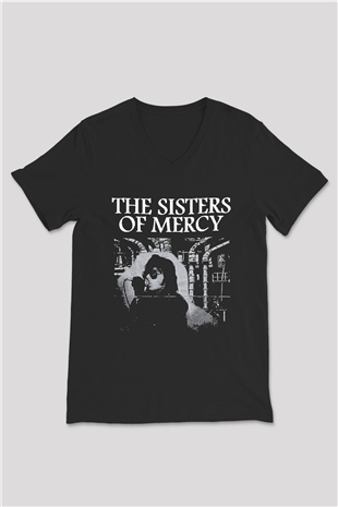 Sisters Of Mercy Baskılı Unisex Siyah V Yaka Tişört - Tshirt