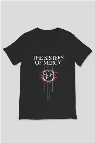 Sisters Of Mercy Baskılı Unisex Siyah V Yaka Tişört - Tshirt