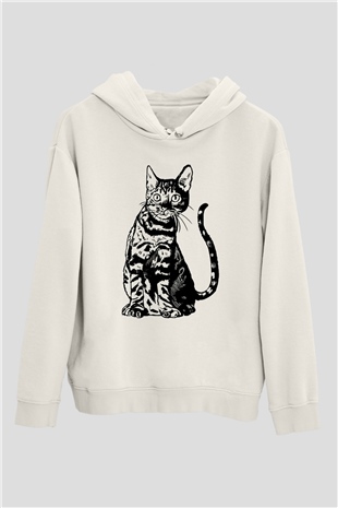 Siyah KediBeyaz  Unisex Hoodie