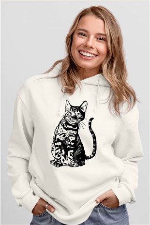 Siyah KediBeyaz  Unisex Hoodie