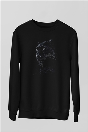 Siyah Panter Baskılı Unisex Siyah  Sweatshirt
