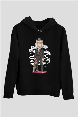 Skater Pig Baskılı Unisex Siyah Hoodie