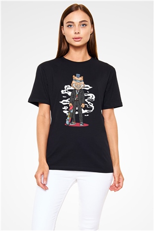 Skater Pig Baskılı Unisex Siyah Tişört