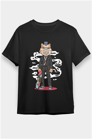 Skater Pig Baskılı Unisex Siyah Tişört