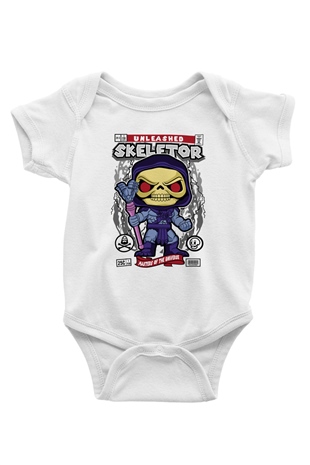 Skeletor Baskılı Unisex Beyaz Bebek Body - Zıbın