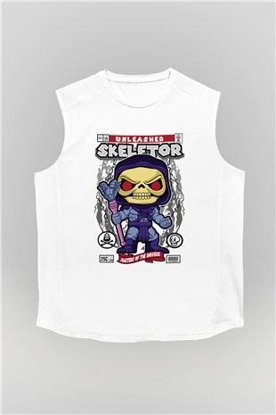 Skeletor Baskılı Unisex Beyaz Kolsuz Tişört