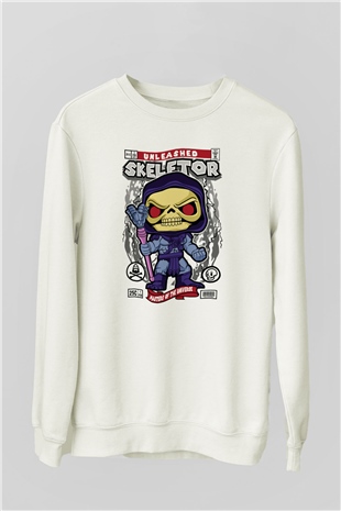 Skeletor Baskılı Unisex Beyaz Sweatshirt