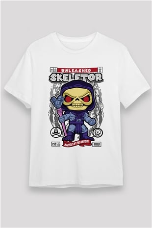 Skeletor Baskılı Unisex Beyaz Tişört