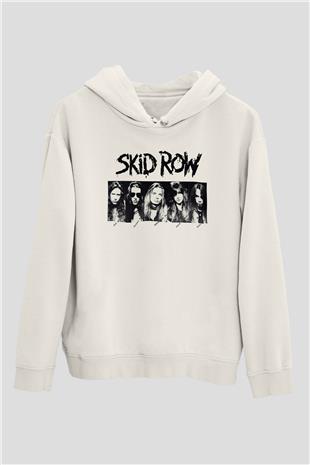 Skid Row Baskılı Beyaz Unisex Kapüşonlu Sweatshirt