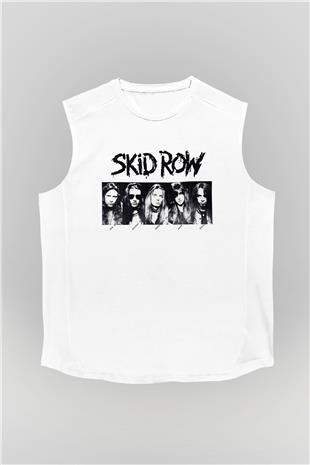 Skid Row Baskılı Beyaz Unisex Kolsuz Tişört - Tshirt