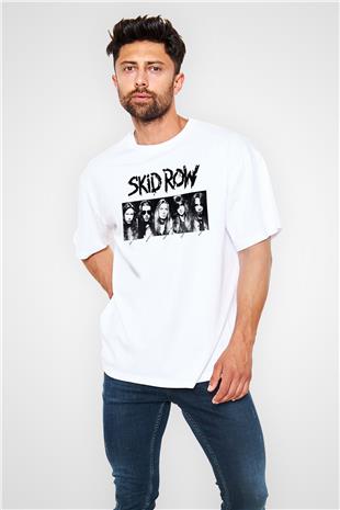 Skid Row Baskılı Beyaz Unisex Oversize Tişört - Tshirt