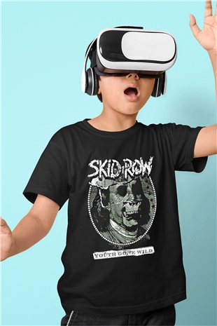 Skid Row Baskılı Unisex Siyah Çocuk Tişört - Tshirt