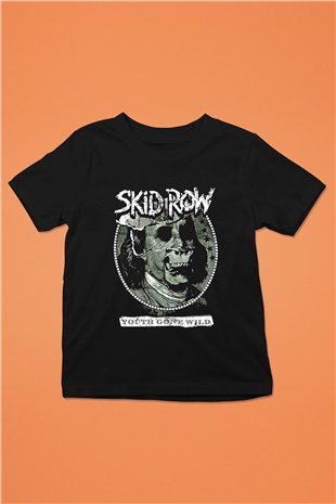 Skid Row Baskılı Unisex Siyah Çocuk Tişört - Tshirt
