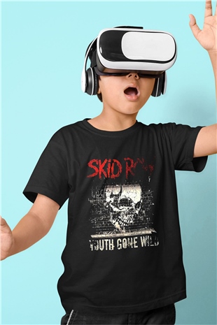 Skid Row Baskılı Unisex Siyah Çocuk Tişört - Tshirt