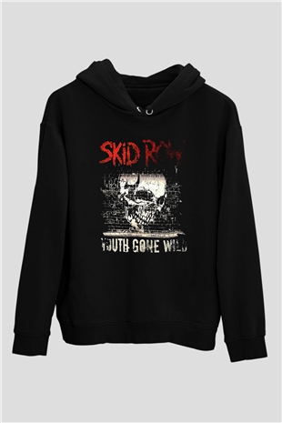 Skid Row Baskılı Unisex Siyah Kapüşonlu Sweatshirt