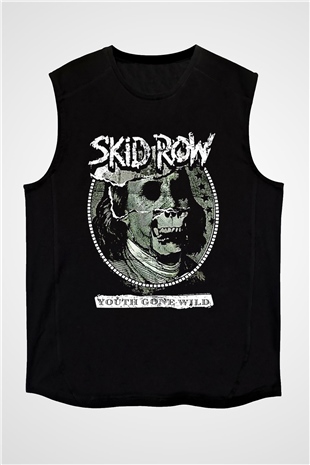 Skid Row Baskılı Unisex Siyah Kolsuz Tişört - Tshirt