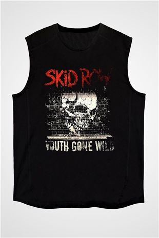 Skid Row Baskılı Unisex Siyah Kolsuz Tişört - Tshirt