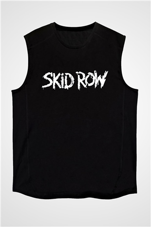 Skid Row Baskılı Unisex Siyah Kolsuz Tişört - Tshirt