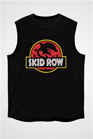 Skid Row Baskılı Unisex Siyah Kolsuz Tişört - Tshirt