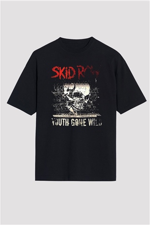 Skid Row Baskılı Unisex Siyah Oversize Tişört - Tshirt