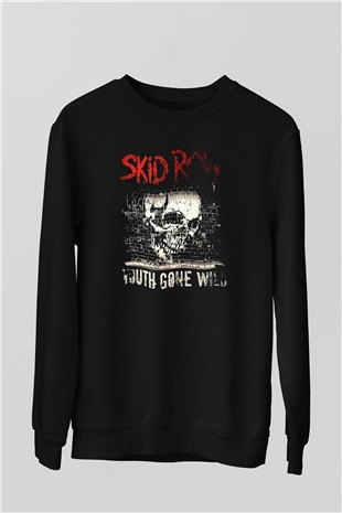 Skid Row Baskılı Unisex Siyah Sweatshirt