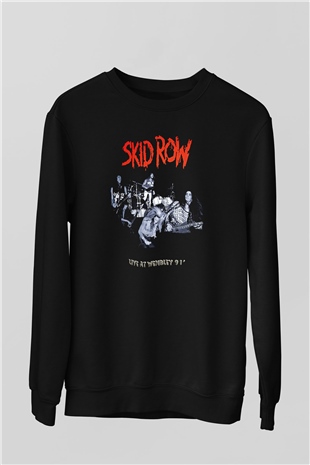Skid Row Baskılı Unisex Siyah Sweatshirt