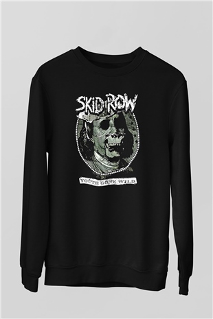 Skid Row Baskılı Unisex Siyah Sweatshirt