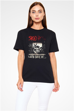 Skid Row Baskılı Unisex Siyah Tişört - Tshirt