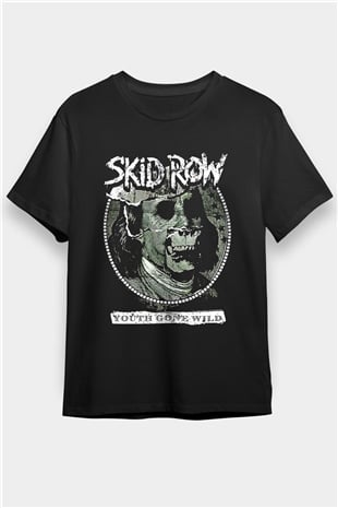 Skid Row Baskılı Unisex Siyah Tişört - Tshirt