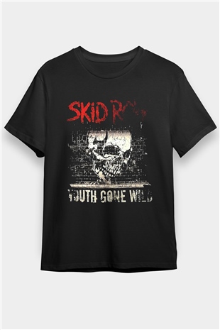 Skid Row Baskılı Unisex Siyah Tişört - Tshirt