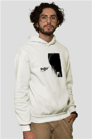 Skillet Baskılı Beyaz Unisex Kapüşonlu Sweatshirt