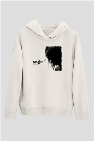 Skillet Baskılı Beyaz Unisex Kapüşonlu Sweatshirt
