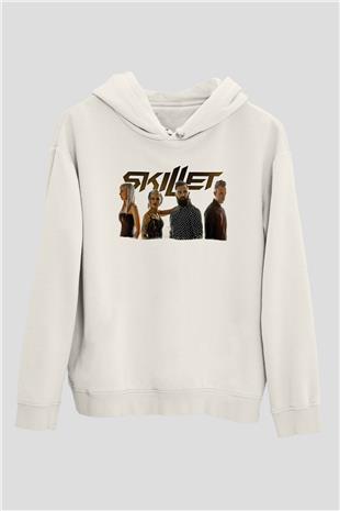 Skillet Baskılı Beyaz Unisex Kapüşonlu Sweatshirt